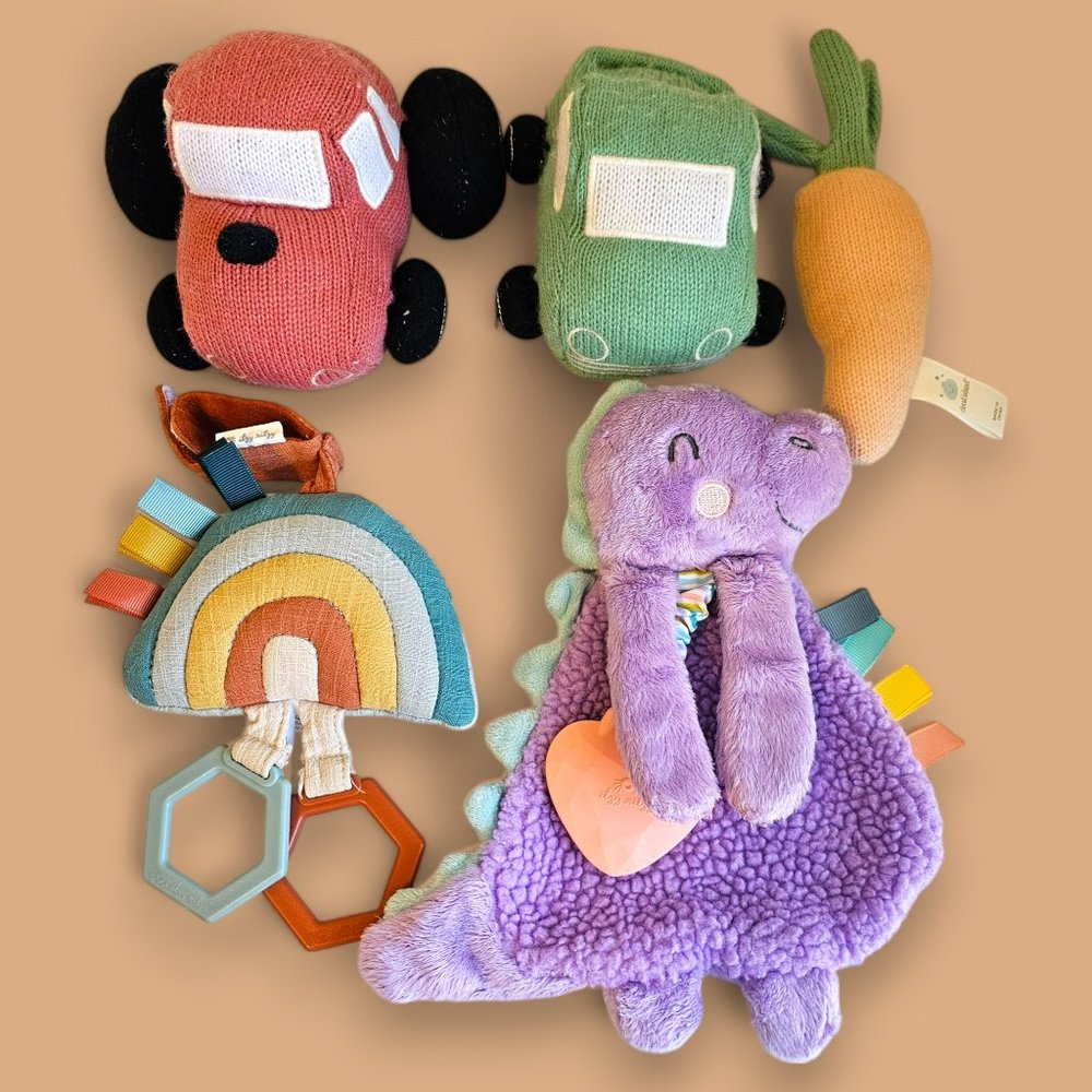 Baby Plush Toys Lot of 5 Cloud Island Knit Tractor Car Rattle Itzy Ritzy Dragon+